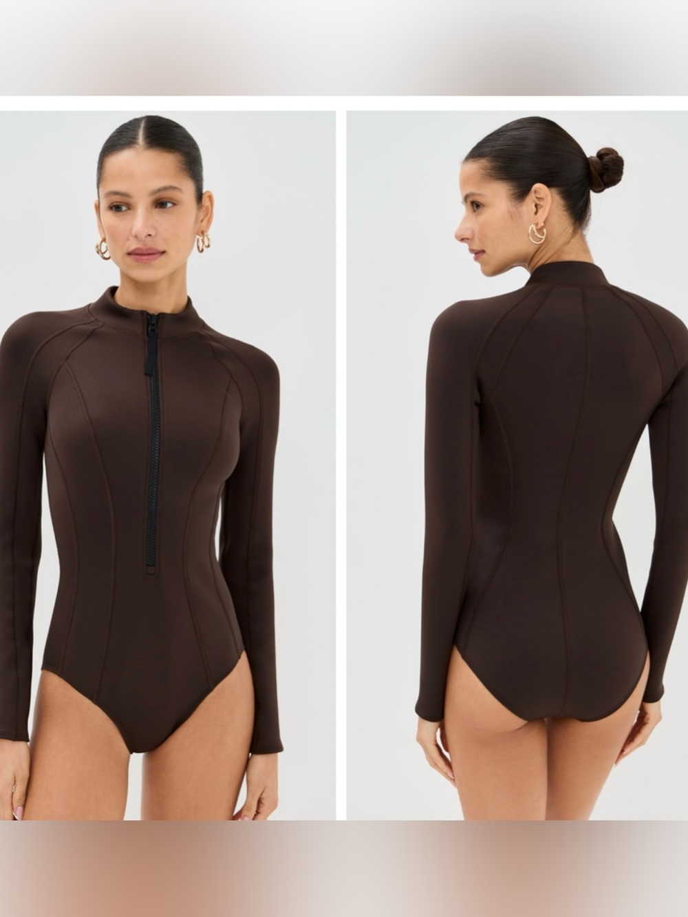 Staud Sea Wipeout Rash Guard One Piece in Dark Chocolate Size XL